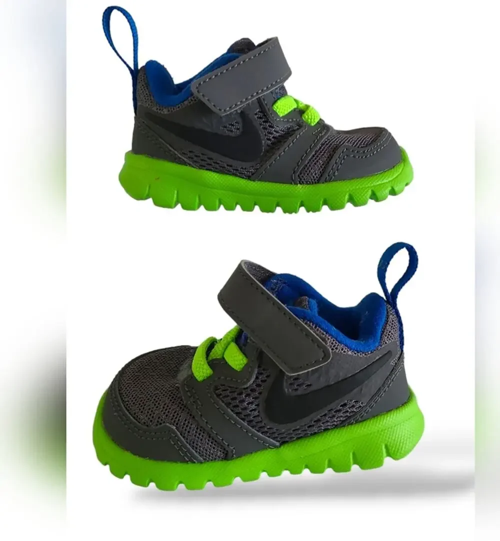 Nike Flex Experience 3 SZ 2C Baby Toddler Blue Neon Green Gray 653703-003 Walker